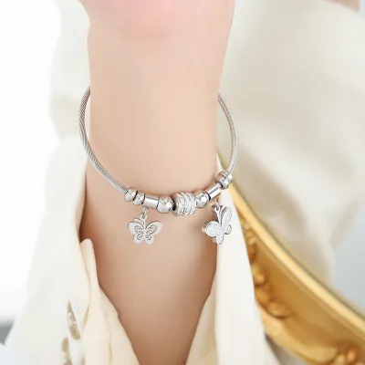 Personalized Various Pendant Star Heart Flower Charm Bracelet in Titanium Steel