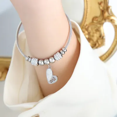 Personalized Various Pendant Star Heart Flower Charm Bracelet in Titanium Steel
