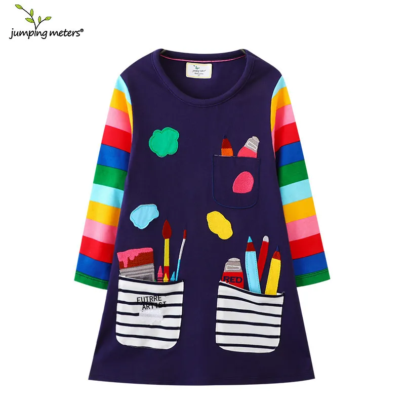 Children's Fashion Casual Girl Long Sleeve Spliced Cartoon Cotton Knit Dress
