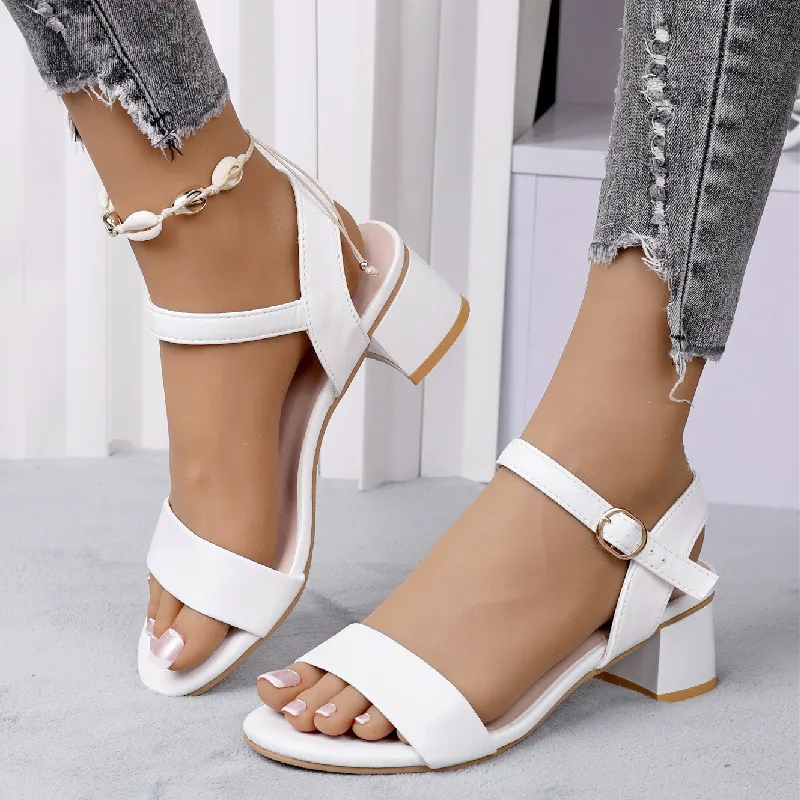 Plus Size Solid Color Chunky Heel Sandals for Women