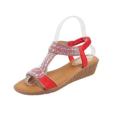 Plus Size Rhinestone Wedge Sandals Peep Toe