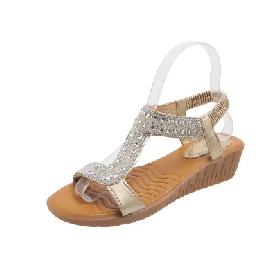 Plus Size Rhinestone Wedge Sandals Peep Toe