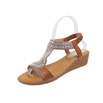Plus Size Rhinestone Wedge Sandals Peep Toe