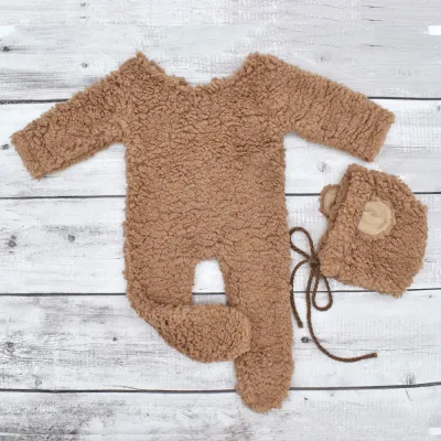 Newborn Baby Bear Photography Clothing Plush Jumpsuit Neutral Acrylic Woolen