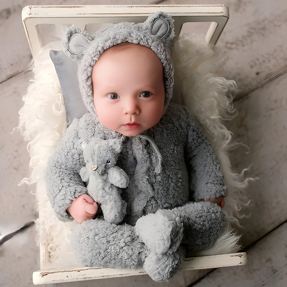 Newborn Baby Bear Photography Clothing Plush Jumpsuit Neutral Acrylic Woolen