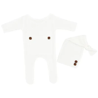 Newborn Baby Infant Knitted Jumpsuit with Cap Two-Piece Set for Unisex