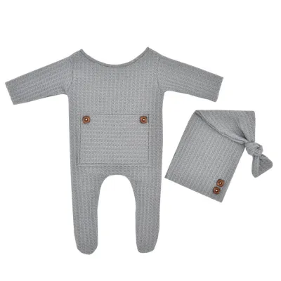 Newborn Baby Infant Knitted Jumpsuit with Cap Two-Piece Set for Unisex