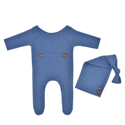 Newborn Baby Infant Knitted Jumpsuit with Cap Two-Piece Set for Unisex