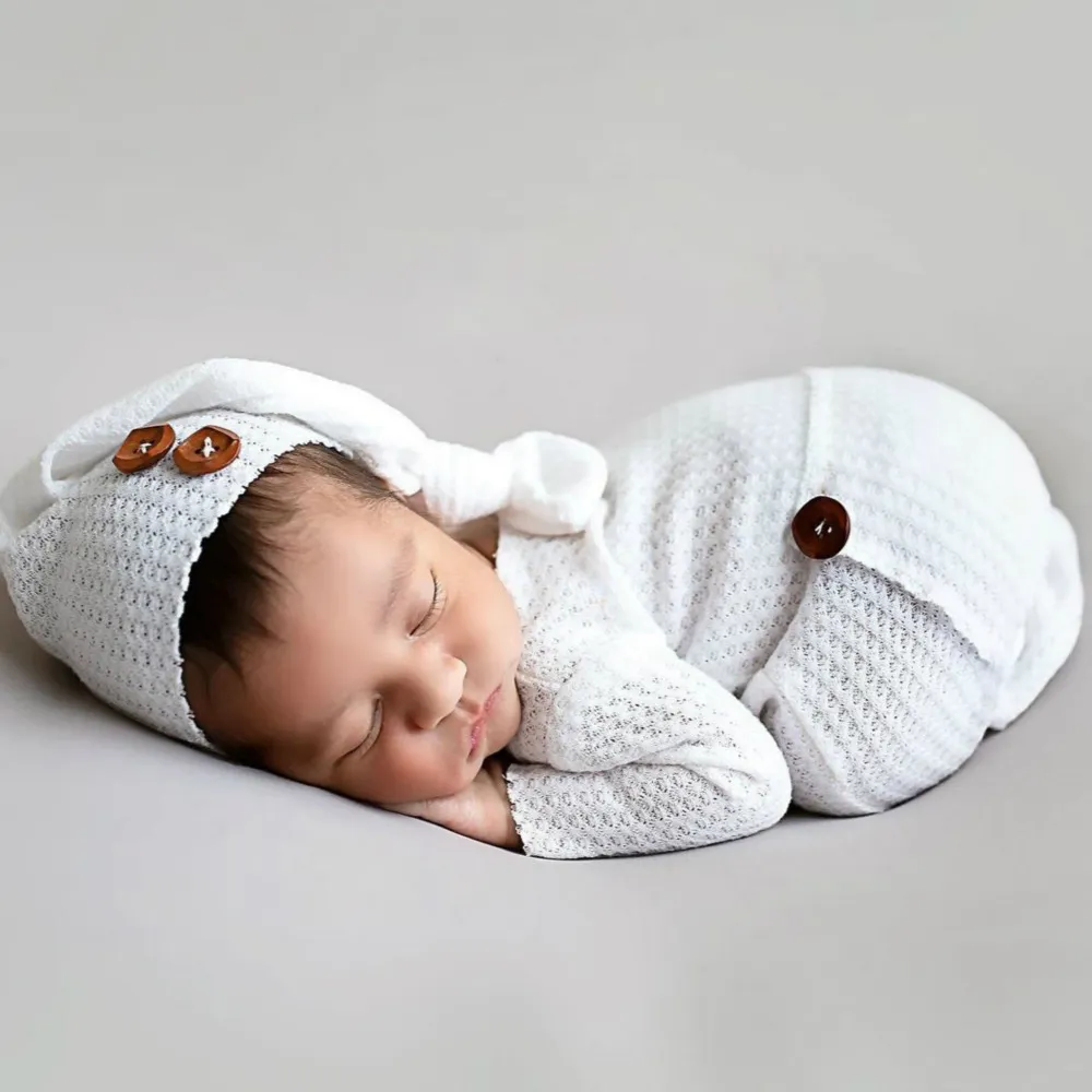 Newborn Baby Infant Knitted Jumpsuit with Cap Two-Piece Set for Unisex