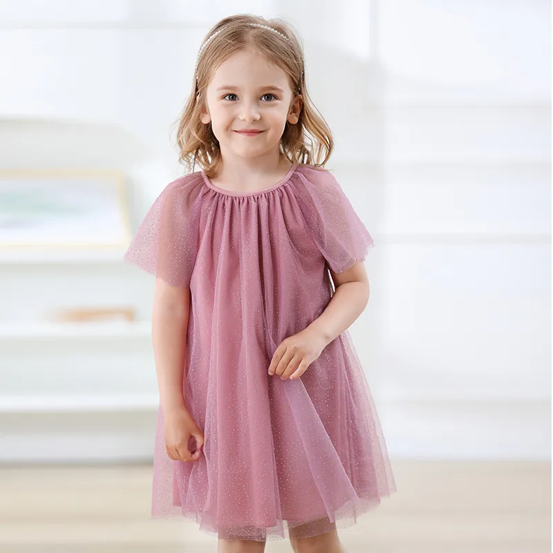 Toddler Girls Summer Mesh Star Print Cute A-line Dress Short Sleeve