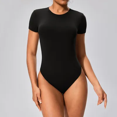 Women's Yoga Short Sleeve Round Neck Bodysuit