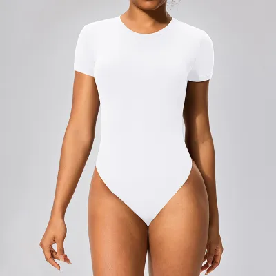 Women's Yoga Short Sleeve Round Neck Bodysuit
