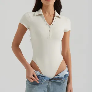 Quick-Drying Yoga Tight Fitness Polo Collar Short-Sleeved Sport Bodysuit