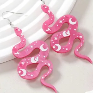 Fashion Acrylic Snake Moon Drop Earrings