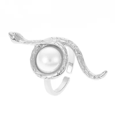 Personalized Snake Wound Pearl Open Ring Alloy