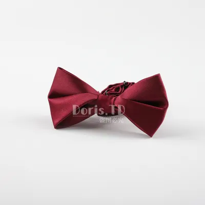 Vintage Solid Color Burgundy Black Navy Blue Satin Men Bow Tie