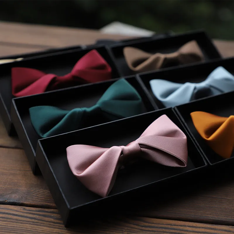 Vintage Solid Color Burgundy Black Navy Blue Satin Men Bow Tie