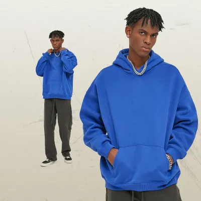 Men Fashion Loose Solid Color Fleece-Lined Pullover Hoodies