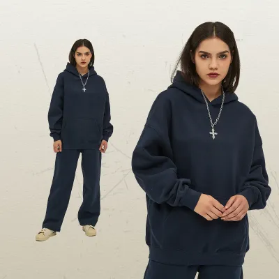 Men Fashion Loose Solid Color Fleece-Lined Pullover Hoodies