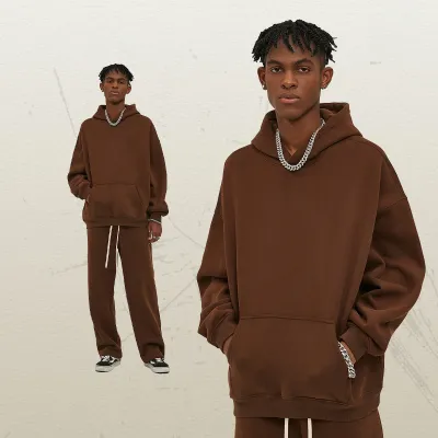 Men Fashion Loose Solid Color Fleece-Lined Pullover Hoodies