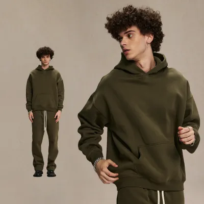 Men Fashion Loose Solid Color Fleece-Lined Pullover Hoodies