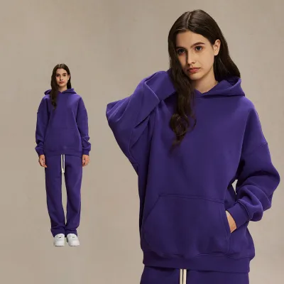 Men Fashion Loose Solid Color Fleece-Lined Pullover Hoodies