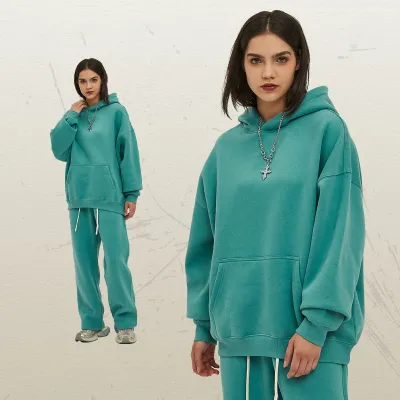 Men Fashion Loose Solid Color Fleece-Lined Pullover Hoodies