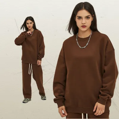 Men Fashion Casual Loose Solid Color Fleece-Lined Thickened Sweatshirt