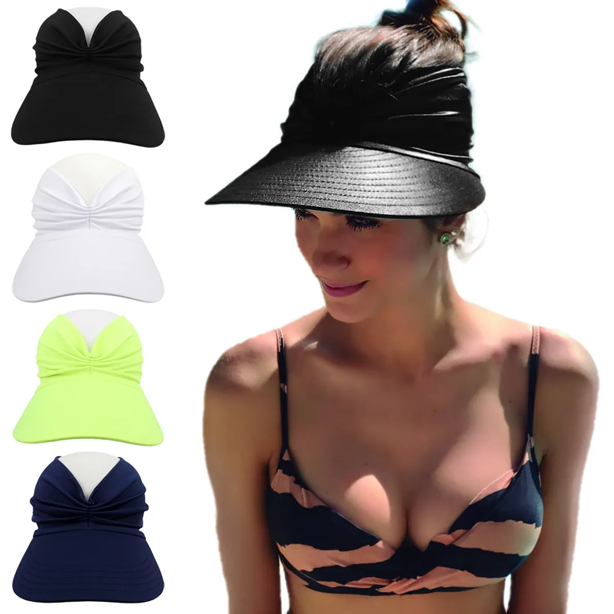 Women Fashion Casual Solid Color Pleated Beach Sports Sun Hat
