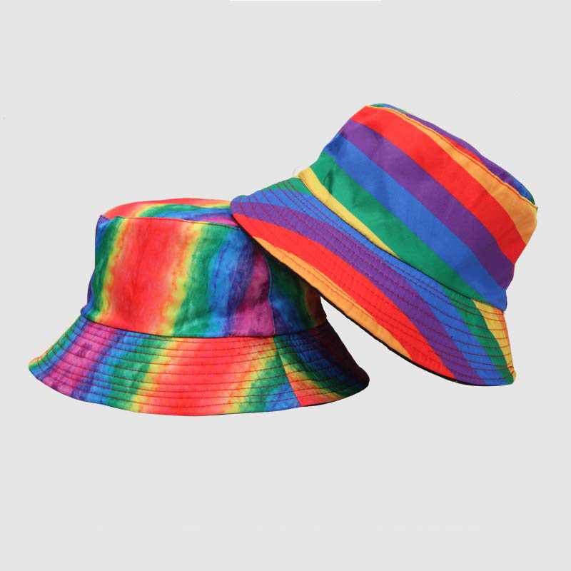 ★THE GREATEST★RAINBOW BUCKET HAT Rainbow Bucket Hat Cotton Sun Protection Hat with Wide Brim