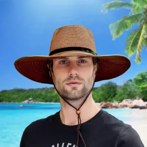 Men Fashion Outdoor Seaside Beach Large Brim Woven Polyester Sun Hat