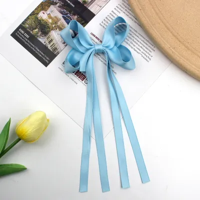 5pcs/set Women Fashion Solid Color Satin Long Bowknot Hairpin