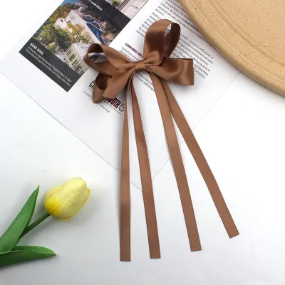 5pcs/set Women Fashion Solid Color Satin Long Bowknot Hairpin