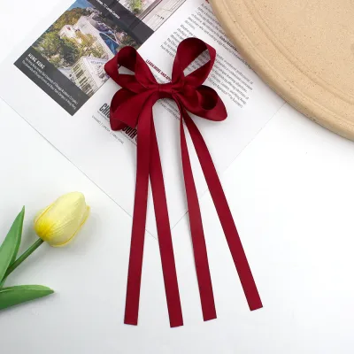 5pcs/set Women Fashion Solid Color Satin Long Bowknot Hairpin
