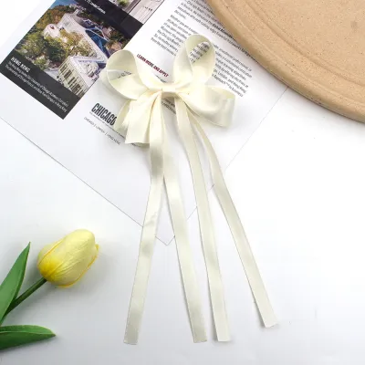 5pcs/set Women Fashion Solid Color Satin Long Bowknot Hairpin