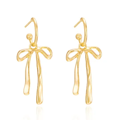 Women Fashion Simple Long Bowknot Copper Earrings