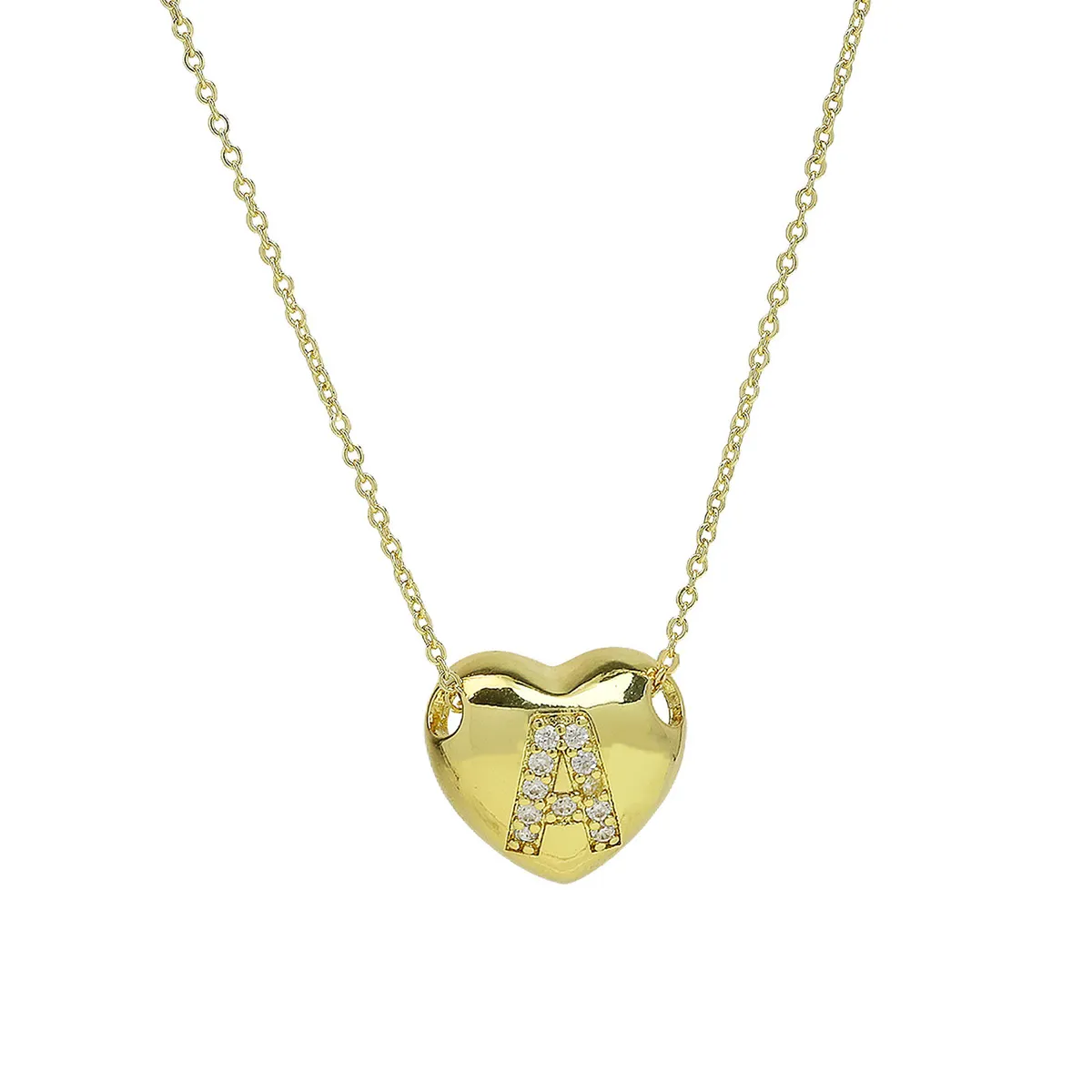 Women's Fashion Heart-Shaped Rhinestone 26 Alphabet Pendant Necklace