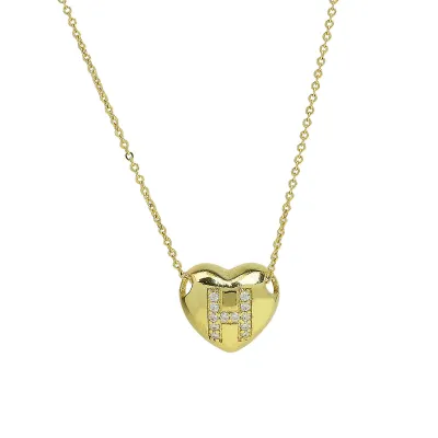Women's Fashion Heart-Shaped Rhinestone 26 Alphabet Pendant Necklace