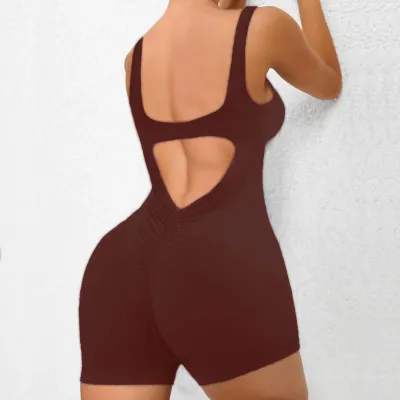 Women Sexy Solid Color Sleeveless Hollow-Out Yoga Sports Rompers