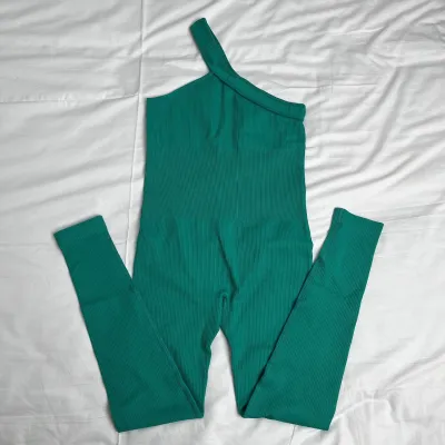 Women Sexy Solid Color Slanted Shoulder Sleeveless Yoga Sports Jumpsuit