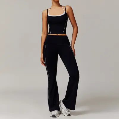 Women Yoga Color Contrast Two-Piece Set Naked Feeling Fabric