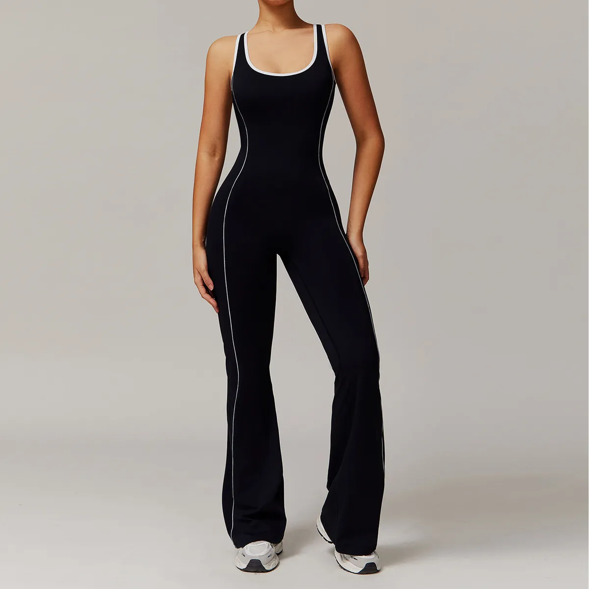 Women Yoga Contrast Stitching Backless Sports Jumpsuits