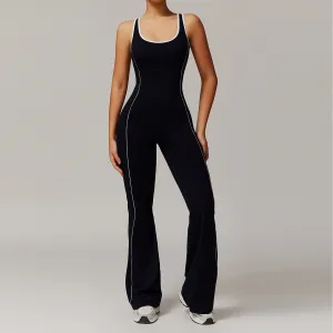 Women Yoga Contrast Stitching Backless Sports Jumpsuits