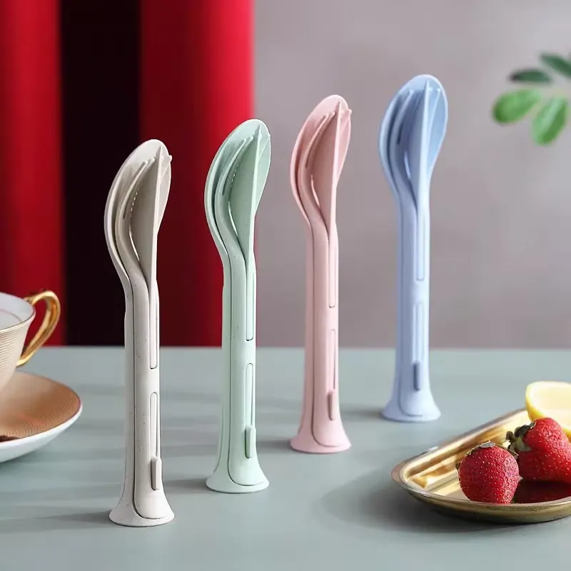 Fashion Solid Color Wheat Straw Three-In-One Knife Fork Spoon Set