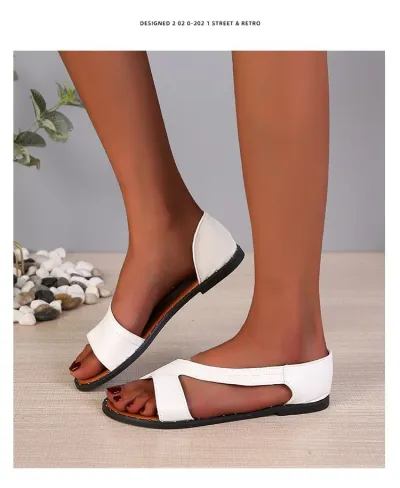 Women Casual Solid Color Peep-Toe Flat Sandals Plus Size