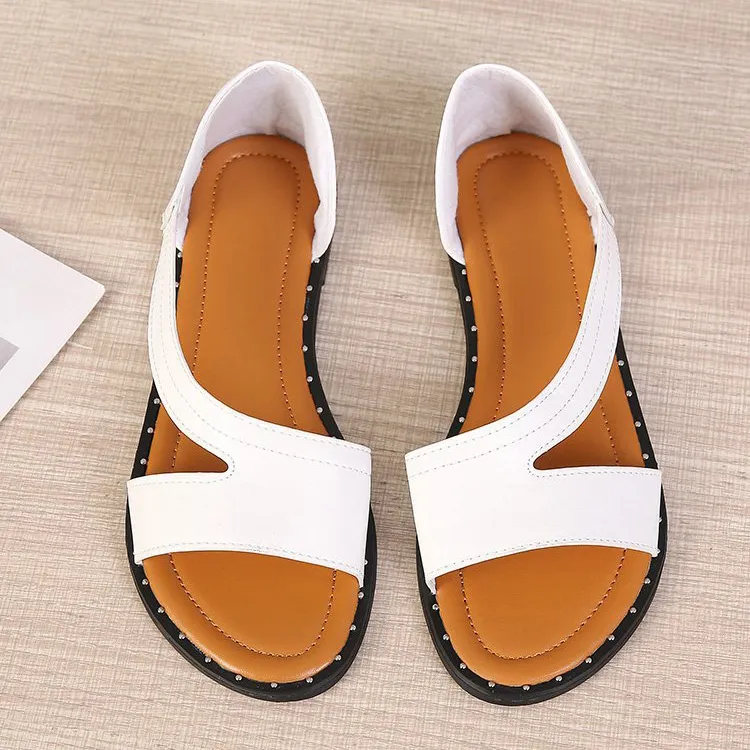 Women Casual Solid Color Peep-Toe Flat Sandals Plus Size