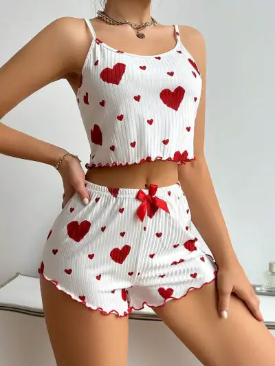 Women's Casual Love Print Camisole Loose Shorts Pajama Set