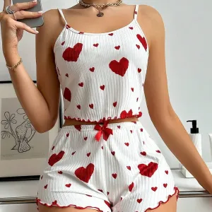 Women's Casual Love Print Camisole Loose Shorts Pajama Set