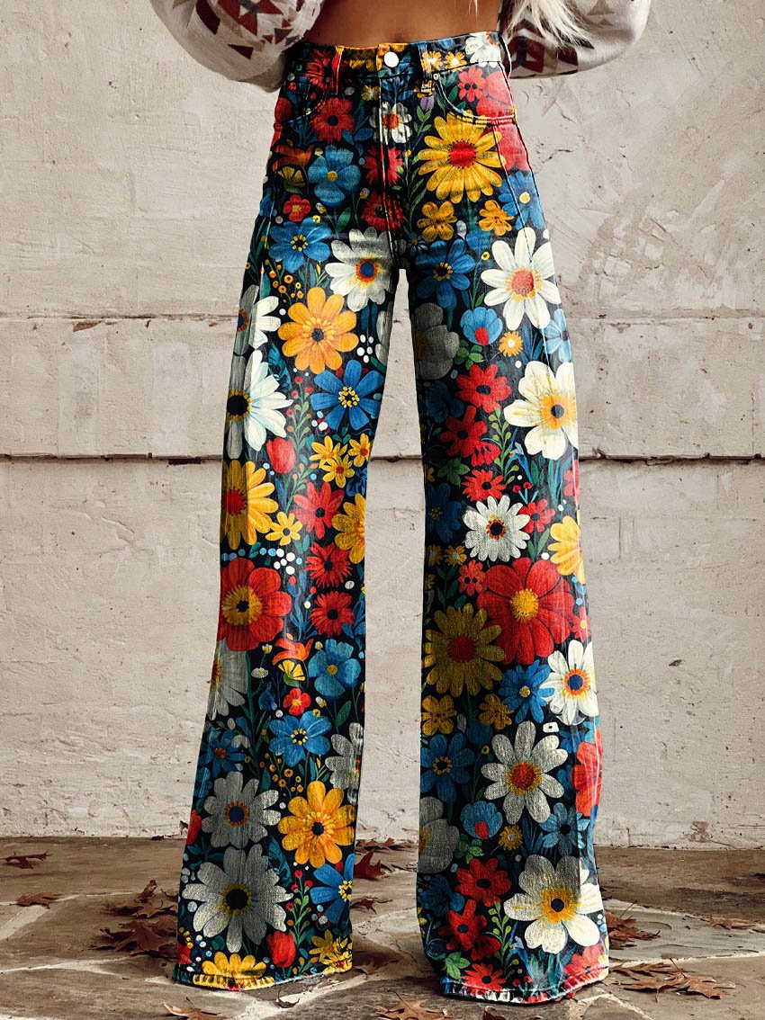 Wholesale Women Fashion Casual Printed High-Waiste Wide Leg