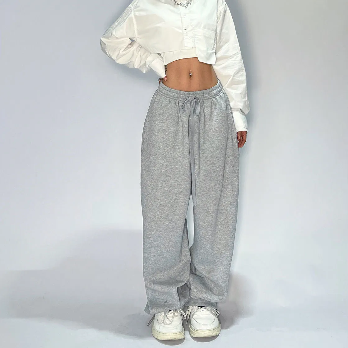 Women Fashion Casual Loose Wide-Leg Pants High Waist Street Hipster